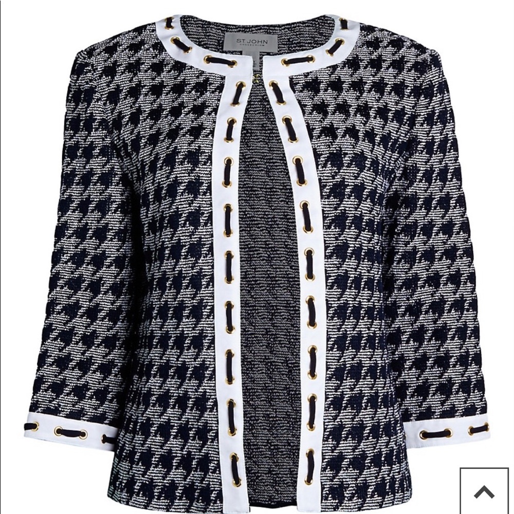 St John -Houndstooth Wool & Silk-Blend Knit Jacket
